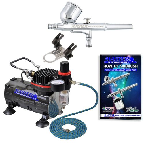 Master Airbrush Multi-purpose Gravity Feed Dual-action Airbrush Kit with 6 Foot Hose and a Powerful 1/5hp Single Piston Quiet Air Compressor