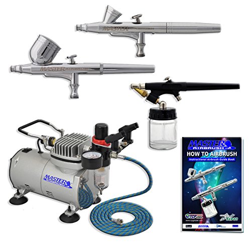 Master Airbrush Multi-purpose Professional Airbrushing System with 3 Airbrushes, 6' Air Hose & Airbrush Holder, Training Book