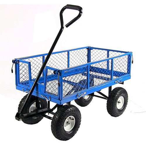 Sunnydaze Garden Cart, Heavy Duty Collapsible Utility Wagon, 400 Pound Capacity, Blue - 4 Wheel Garden Carts