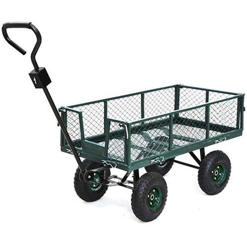 Yaheetech Heavy Duty Garden/Lawn Utility Cart/Wagon with Removable Steel Side Mesh, 800LB Capacity, Green - 4 Wheel Garden Carts