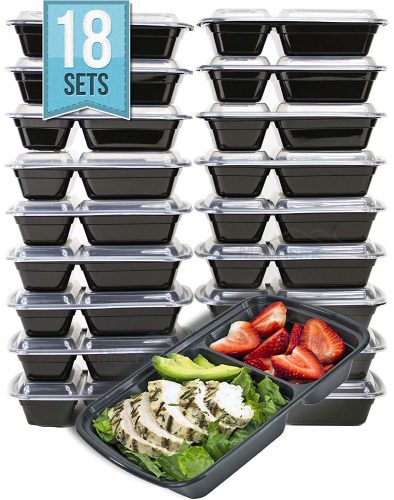 [18 PACK VALUE] MiscHome 2 Compartment Meal Prep Containers | 32 Oz. Two Compartment Food Storage Containers with Lids | BPA Free Bento Boxes | Stackable Meal Prep Containers Two Compartment