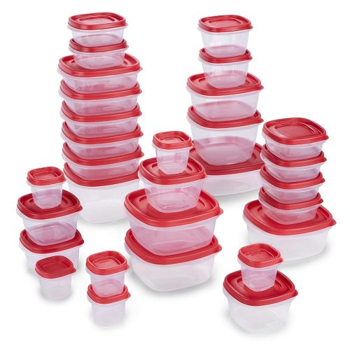 Rubbermaid 2065351 Easy Find Lids Food Storage Containers, 60 Piece, New Assortment, Racer Red