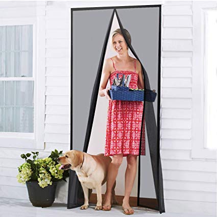 Homitt Magnetic Screen Door with Durable Fiberglass Mesh Curtain and Full Frame Hook & Loop Fits Door Size up to 36"x82" Max- Black