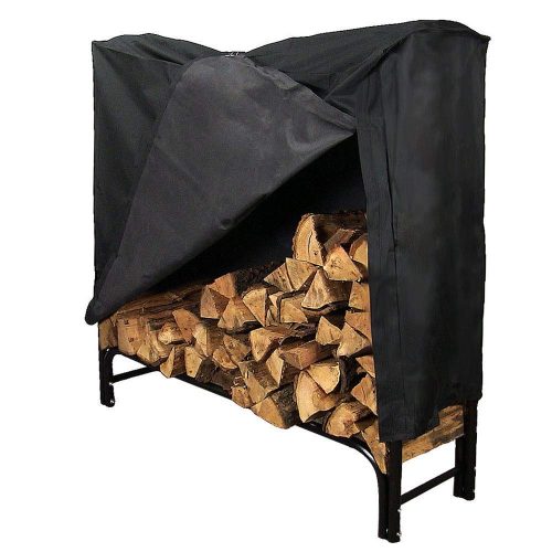 Sunnydaze 4-Foot Firewood Log Rack with Cover Combo, Outdoor Wood Storage Holder, Black