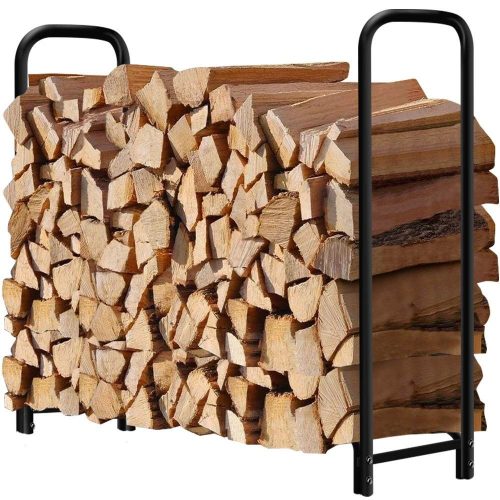 4ft Outdoor Firewood Log Rack for Fireplace Heavy Duty Wood Stacking Holder for Patio Deck Metal Kindling Logs Storage Stand Steel Tubular Wood Pile Racks Outside Fireplace Tools Accessories Black