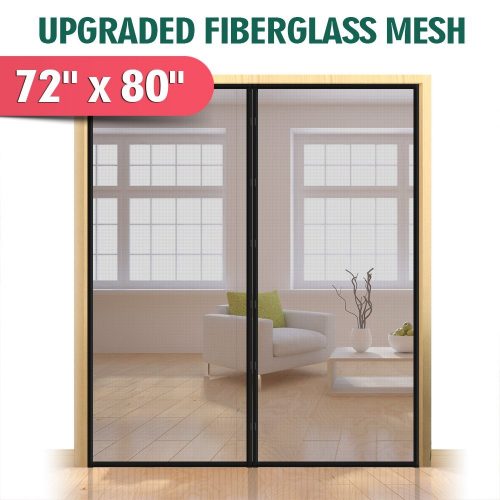 Upgraded 72"x80" Magnetic Screen Door for French Door, Durable Fiberglass Double Door Screen Mesh Curtain Fits Door Opening up to 70" x79‘’ Keep Bugs Out