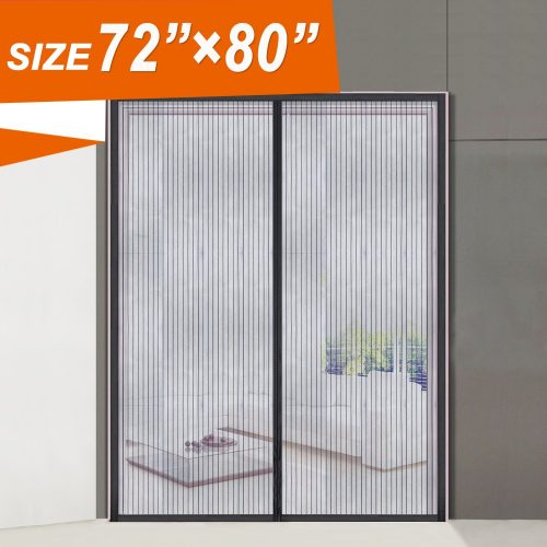 Magnetic Screen Door 72, Wide Mega French Door Mesh 72 X 80 Fit Doors Size Up to 70"W X 79"H Max with Full Frame Velcro Large Magnet Double Door Curtain Slab Doors Keep Fly Mosquito Out
