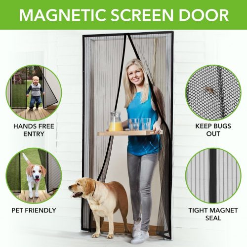 Homitt Magnetic Screen Door with Heavy Duty Mesh Curtain and Full Frame Hook&Loop FITS Door Size up to 36"-82" Max