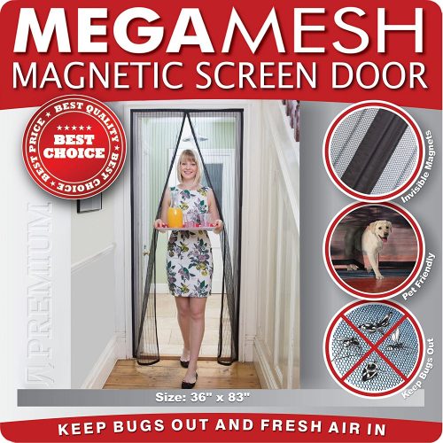 Magnetic Screen Door Heavy Duty Reinforced Mesh & FULL FRAME VELCRO Fits Doors Up to 34"x82" MegaMesh Comes With a 12 Month Warranty