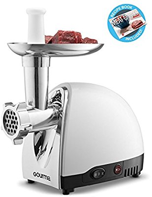 Gourmia GMG525 Meat Grinder - Sausage Horn, Kibbeh Attachment, 3 Stainless Steel Grinding Plates - 500W/1000W max - Stainless Steel - Free Recipe Book - ETL Approved - Electric Meat Grinders