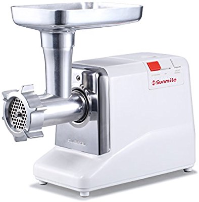 Sunmile SM-G50 Electric Meat Grinder and Sausage Stuffer - 1.3HP 1000W Max - Size #12, Metal Gear Box & Gears, REVERSE/CIRCUIT BREAKER, Stainless Steel Cutting Blades & 3 Plates, 3 Sausage Stuffers - Electric Meat Grinders