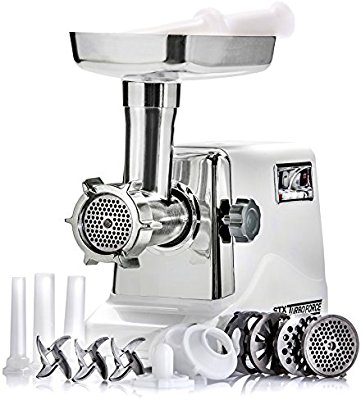 STX International STX-3000-TF Turboforce Electric Meat Grinder & Sausage Stuffer - 3 Speed - Heavy Duty (1200 Watts) - Size #12 - 4 Grinding Plates, 3 Stainless Blades, 3 Sausage Tubes & Kubbe) - Electric Meat Grinders