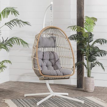 9. Walker Edison Carmel Modern Rattan Hanging Egg Swing Chair with Stand