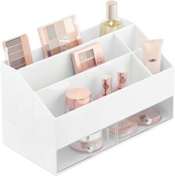 10. mDesign Plastic Makeup Organizer with Drawer
