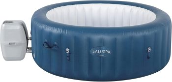 6. Bestway Milan SaluSpa 6 Person Inflatable Round Outdoor Hot Tub with 140 Soothing AirJets, Insulating Cover