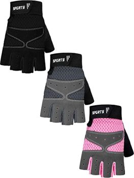 7. SATINIOR 3 Pairs Kids Half Fingerless Gloves Non-Slip Gel Gloves Adjustable Sports Gloves for Kids Cycling Biking