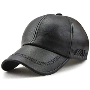 12. Plain Baseball Cap, Men Adjustable Structured PU Classic Baseball Cap Hat