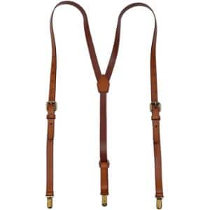 8. Leather Suspenders For Men Y Back Design Adjustable Brown Genuine Leather Suspenders